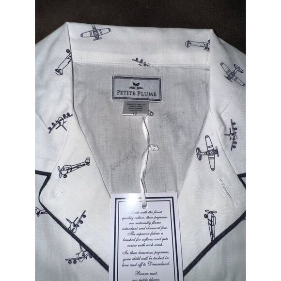 Petite Plume Kids Airplane Print Pajama Set Short Sleeve Button-Up 50% Cotton & - Picture 3 of 13